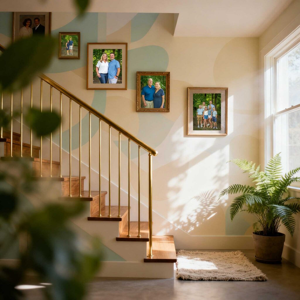 Hallway of family portraits